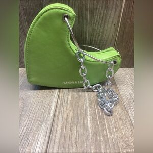 Green Apple Zippered Heart Shaped Designer Inspired Purse Chain Shoulder Strap